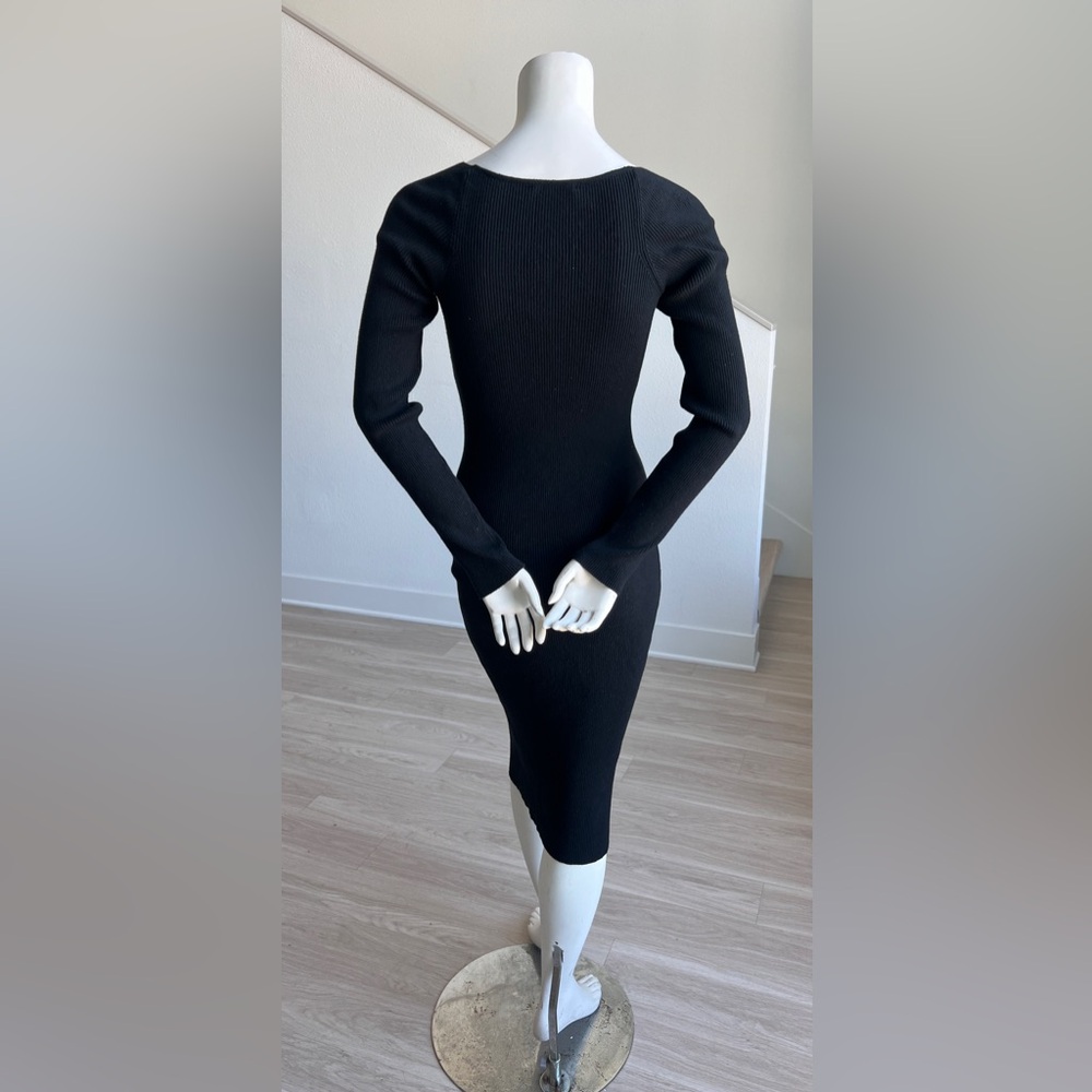 Lulus Fall Feelings Black Ribbed Bodycon knit Midi Sweater Dress Long Sleeve L - Picture 9 of 11